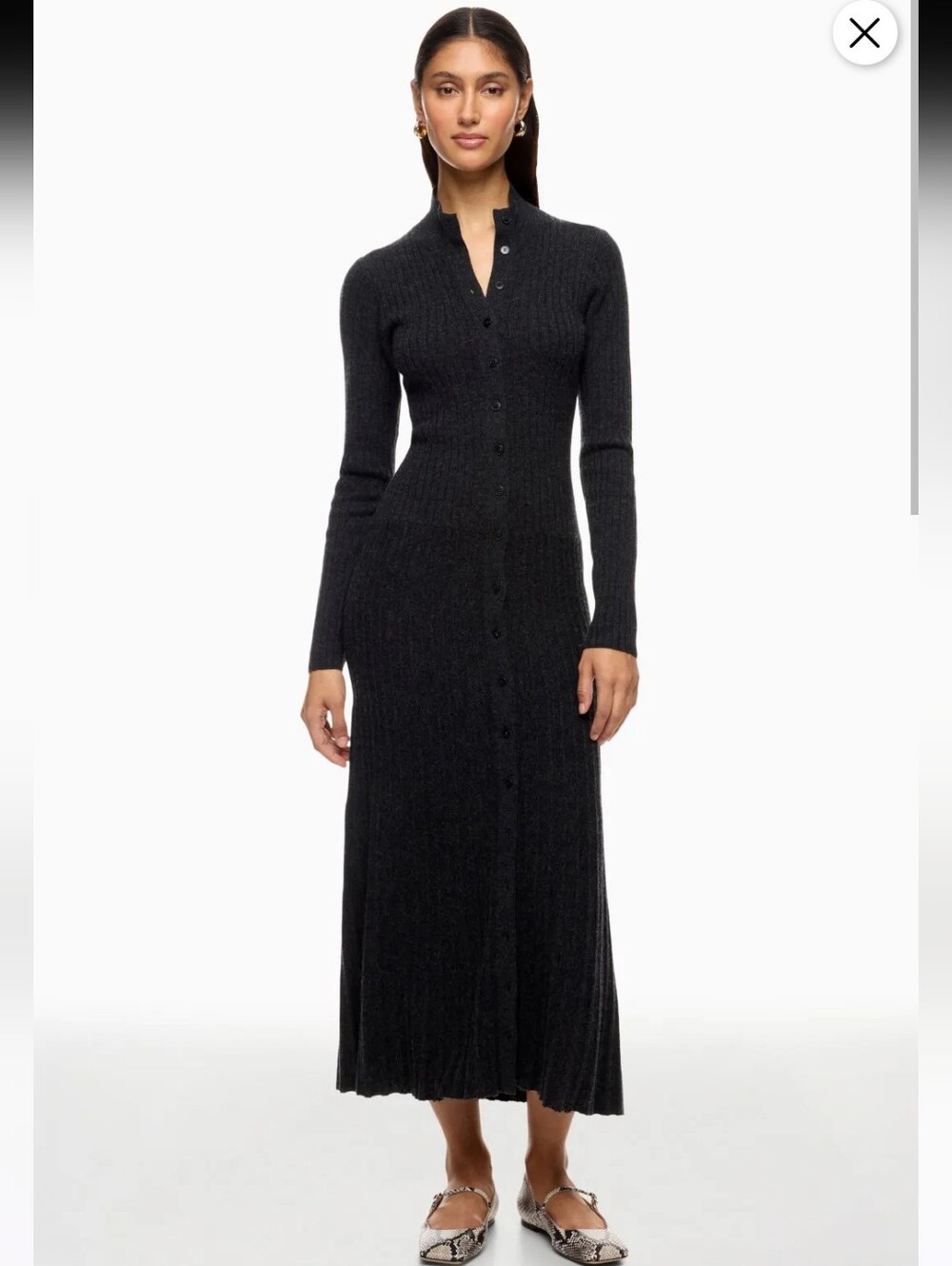 Naadam Cashmino Ribbed Button Front Charcoal Wool Midi Sweater Dress Size L
